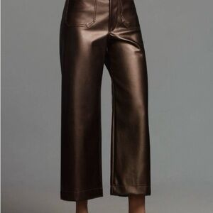 Maeve Dark Brown Cropped Leather Pants
